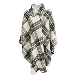 Jimmy Hourihan Irish Cape Shawl Wrap Wool Cashmere Angora Gray Black Cream Plaid